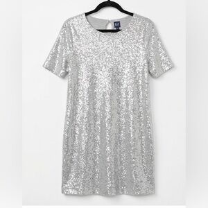 NWT•Gap Silver Sequin Mini Dress Medium Petite MP